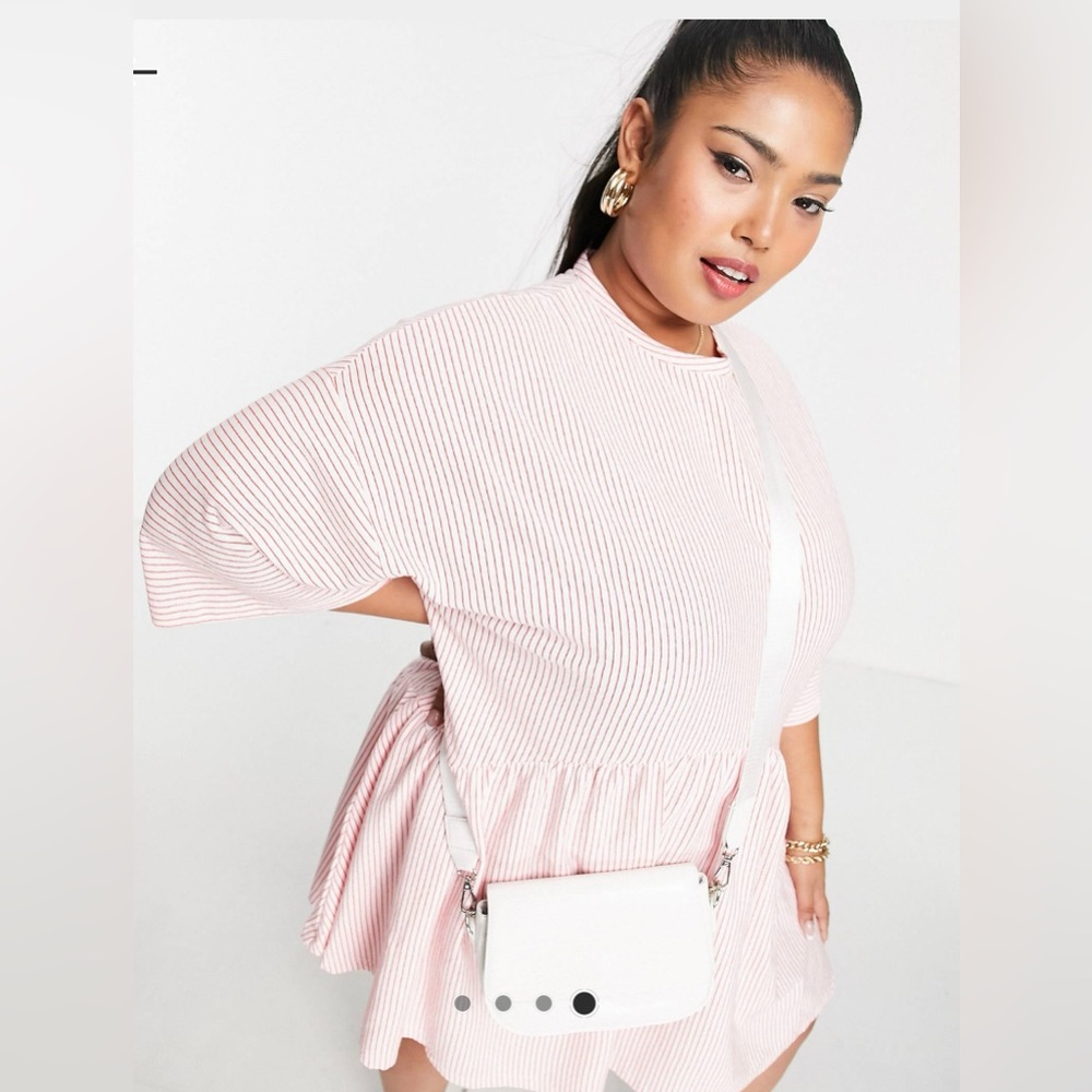 ASOS Curve oversized mini smock dress with dropped waist in red stripes